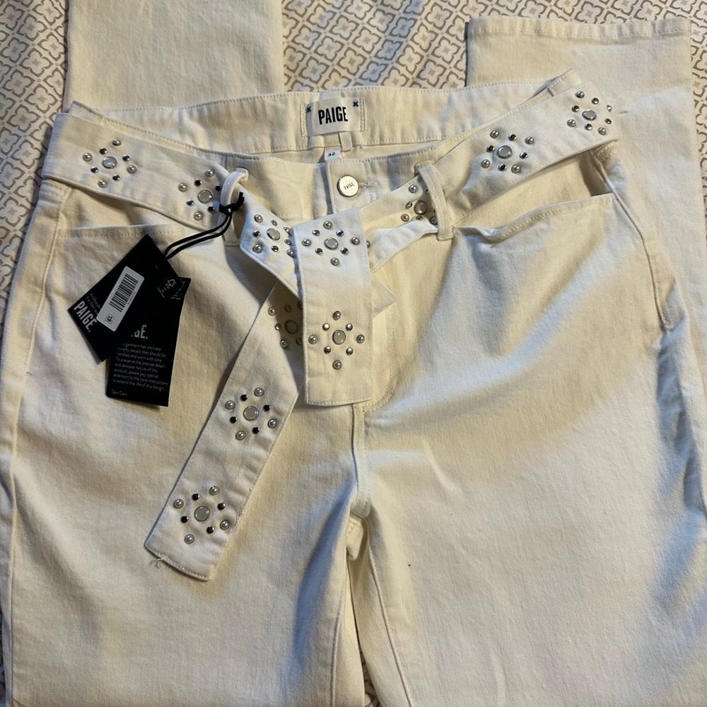 Paige Women's Hoxton High Rise Slim Jeans with Studded Belt NWT